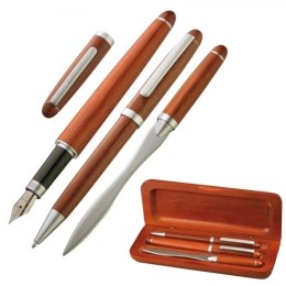 Zestaw piśmienny długopis, pióro wieczne, nóż do listów BANGKOK kolor brązowy