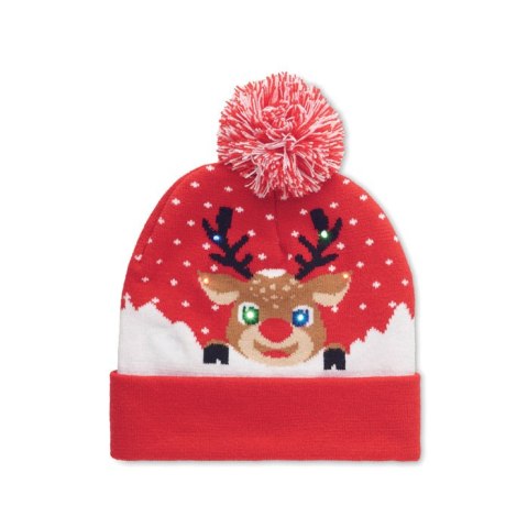 Świąteczna czapka dzianina LED czerwony (CX1539-05)