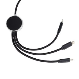 Długi kabel 3w1 z podświetlanym logo, W201TG kolor czarny