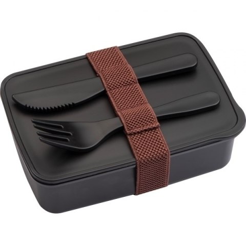 Lunch box ze sztućcami 600 ml VIGO kolor czarny