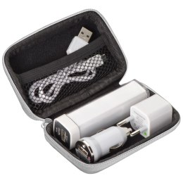 Zestaw power bank 2200 mAh, ładowarka i wtyczka EU kolor Biały